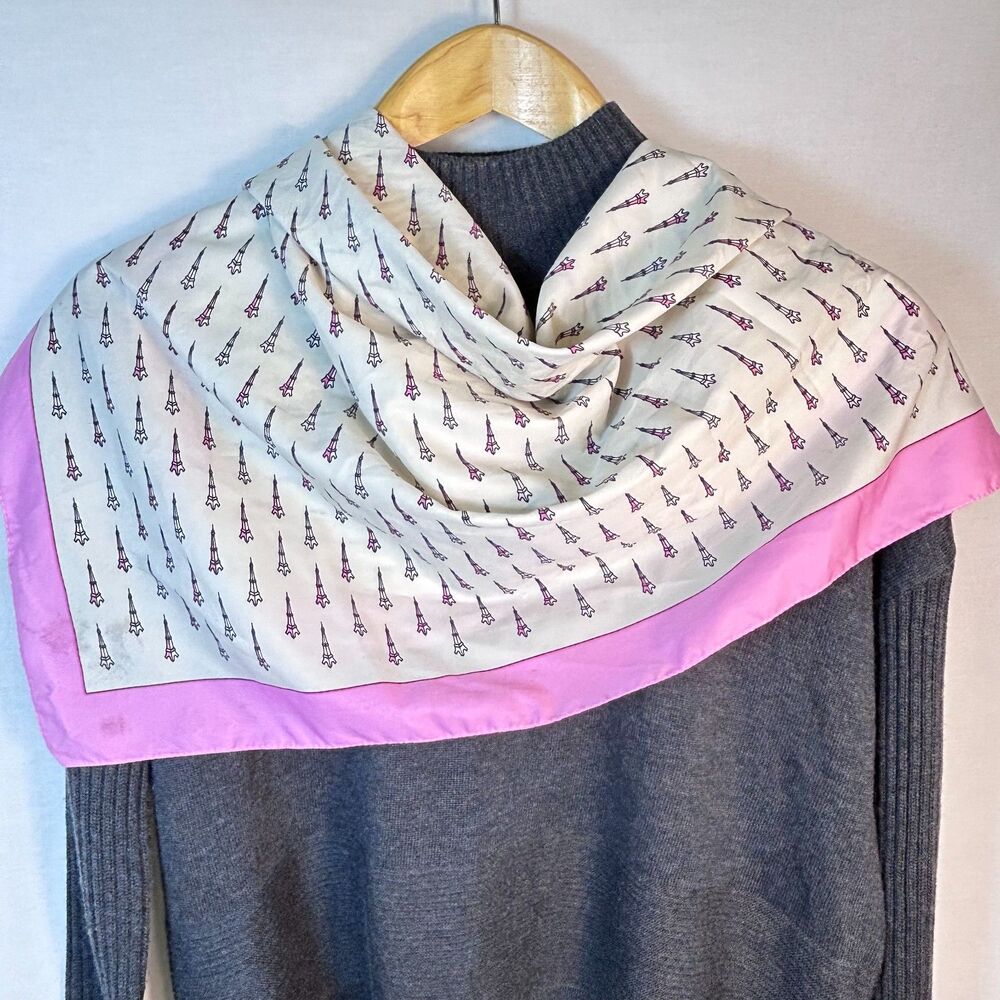 Patricia Paris Pink Ivory Black Eiffel Tower Print Polyester 33.5" Square Scarf